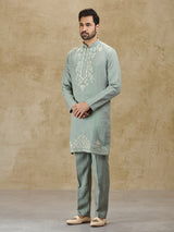 Mint blue festive wear pure linen kurta suit
