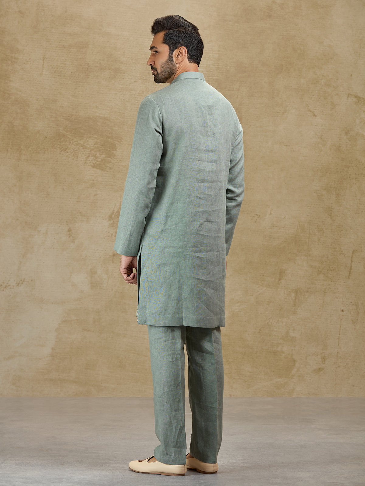 Mint blue festive wear pure linen kurta suit