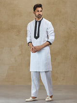 White linen festive wear kurta suit