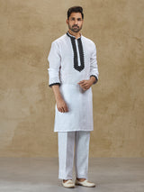 White linen festive wear kurta suit