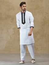 White linen festive wear kurta suit