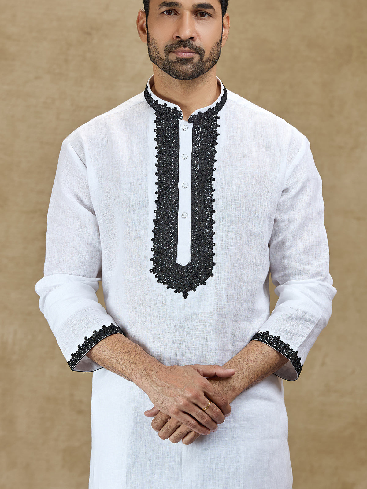 White linen festive wear kurta suit