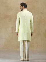 Lime yellow pure linen kurta suit for festive celebrations
