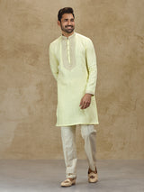 Lime yellow pure linen kurta suit for festive celebrations