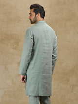 Mint blue festive wear pure linen kurta for men