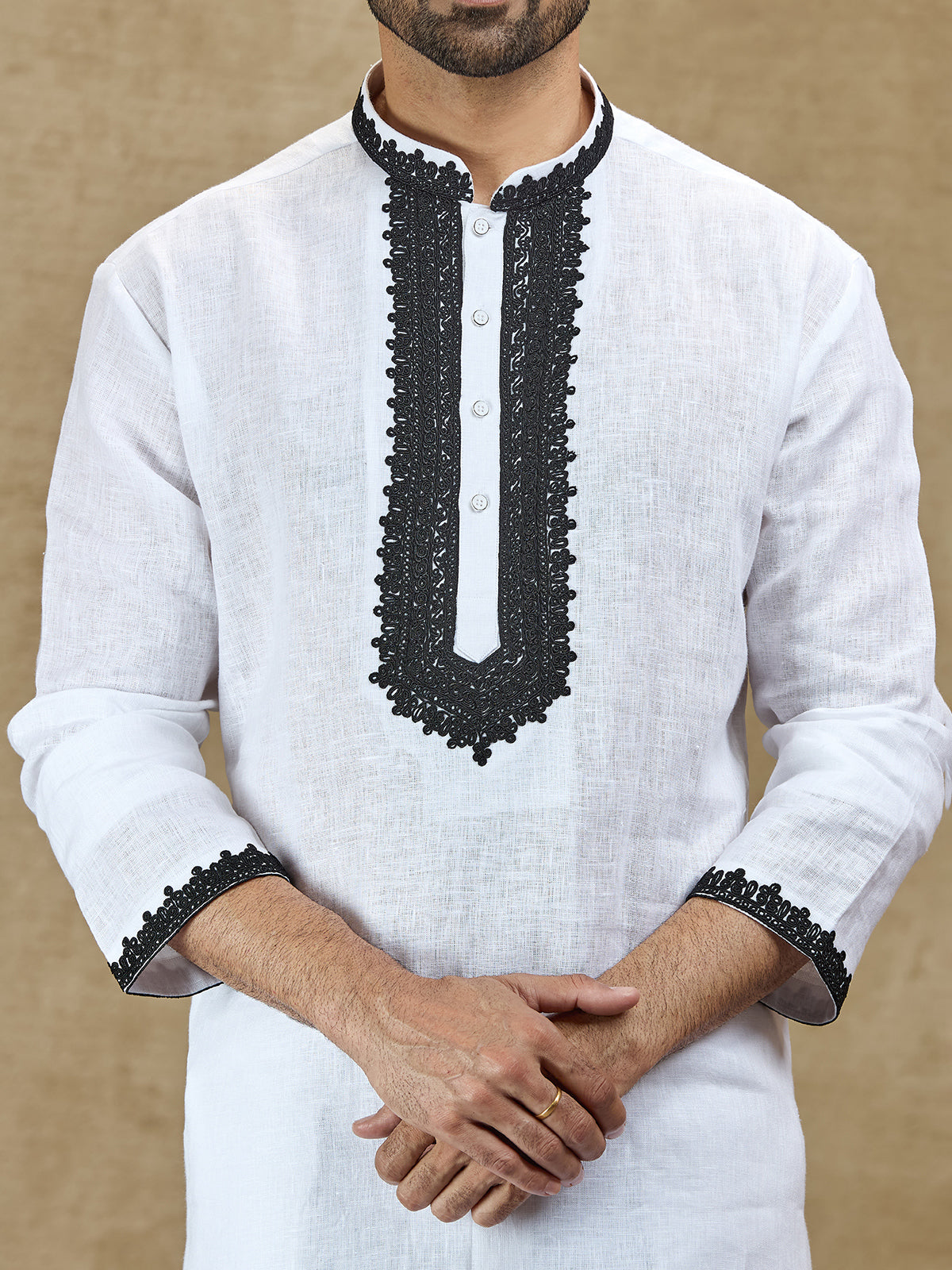 White linen festive wear kurta for men