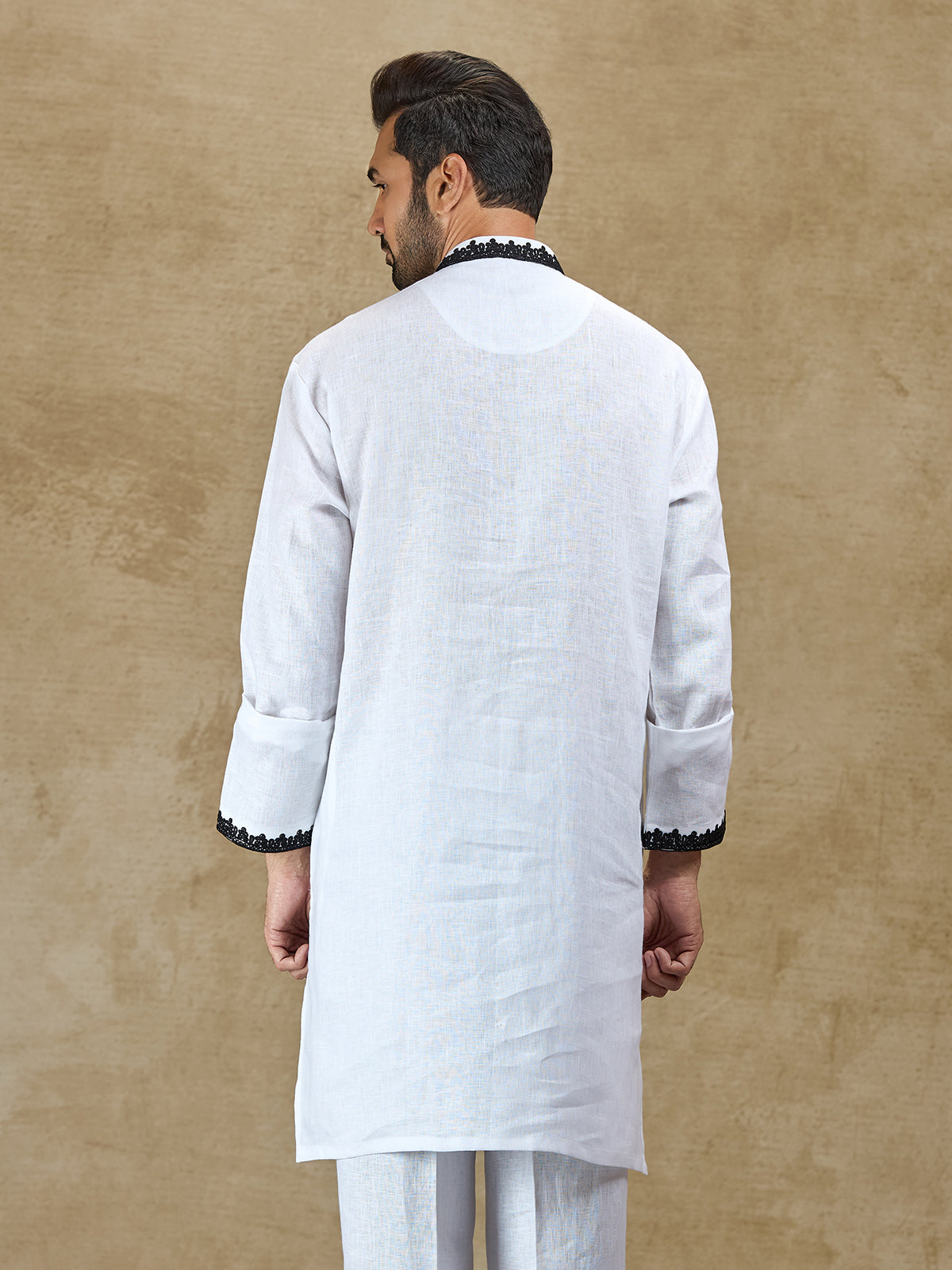 White linen festive wear kurta for men