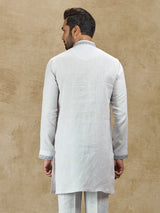 Ice grey linen kurta with embroidery
