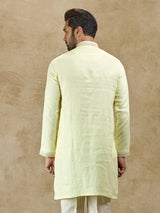 Lime yellow pure linen kurta for festive celebrations