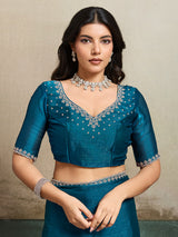 Rama blue fandy chiffon saree for party