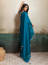 Rama blue fandy chiffon saree for party