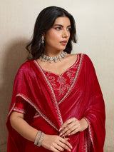 Red party wear fandy chiffon saree