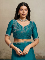 Rama green fandy chiffon saree with stones detailing