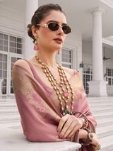 Onion pink festive wear saree in kurra silk