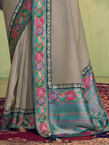 Grey tissue silk saree with resham and sequins work