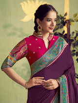 Wine banarasi natural silk saree for festivals