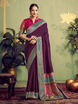Wine banarasi natural silk saree for festivals