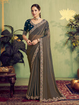 Dual tone blue organza satin saree