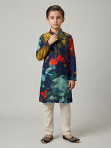 Midnight majesty navy printed silk kurta suit