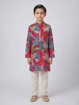 Rani pink festive bloom cotton silk kurta suit