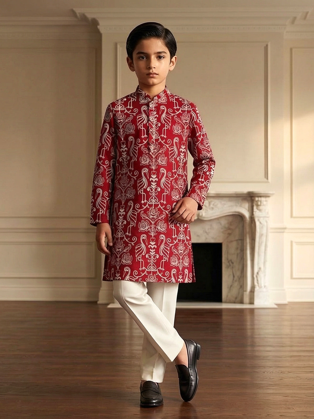 Pink silk thread work kurta suit