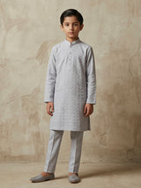 White lucknowi georgette boys kurta suit