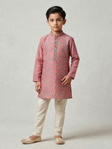 Pink cotton printed festive wear kurta suit