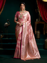 Shiny pink banarasi silk saree