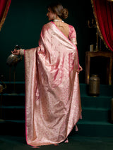 Shiny pink banarasi silk saree
