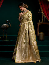 Sage green zari weaving banarasi silk saree