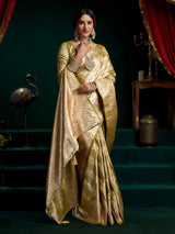 Sage green zari weaving banarasi silk saree
