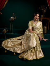 Sage green zari weaving banarasi silk saree