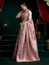 Banarasi silk purple saree with unstitched blouse
