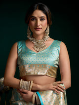 Rama blue banarasi silk saree for wedding wear