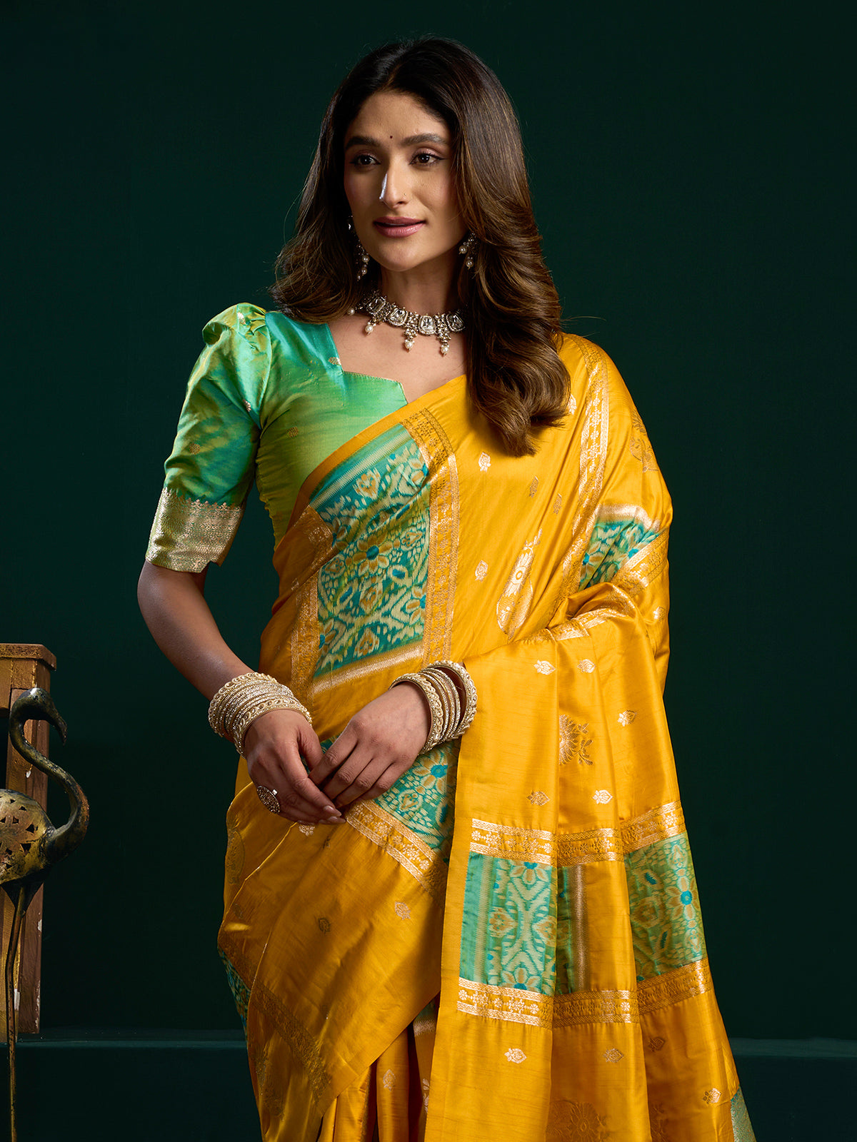 Yellow zari weaving soft silk saree