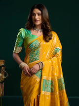 Yellow zari weaving soft silk saree