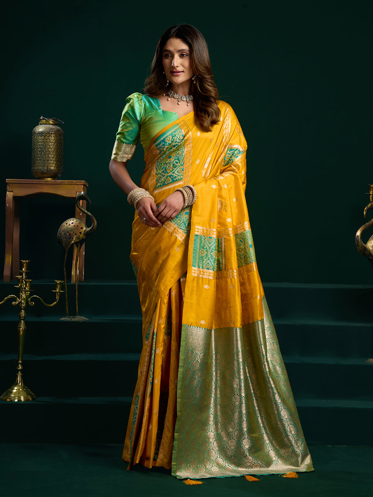 Yellow zari weaving soft silk saree