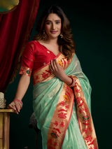 Rama green tissue paithani silk saree for wedding
