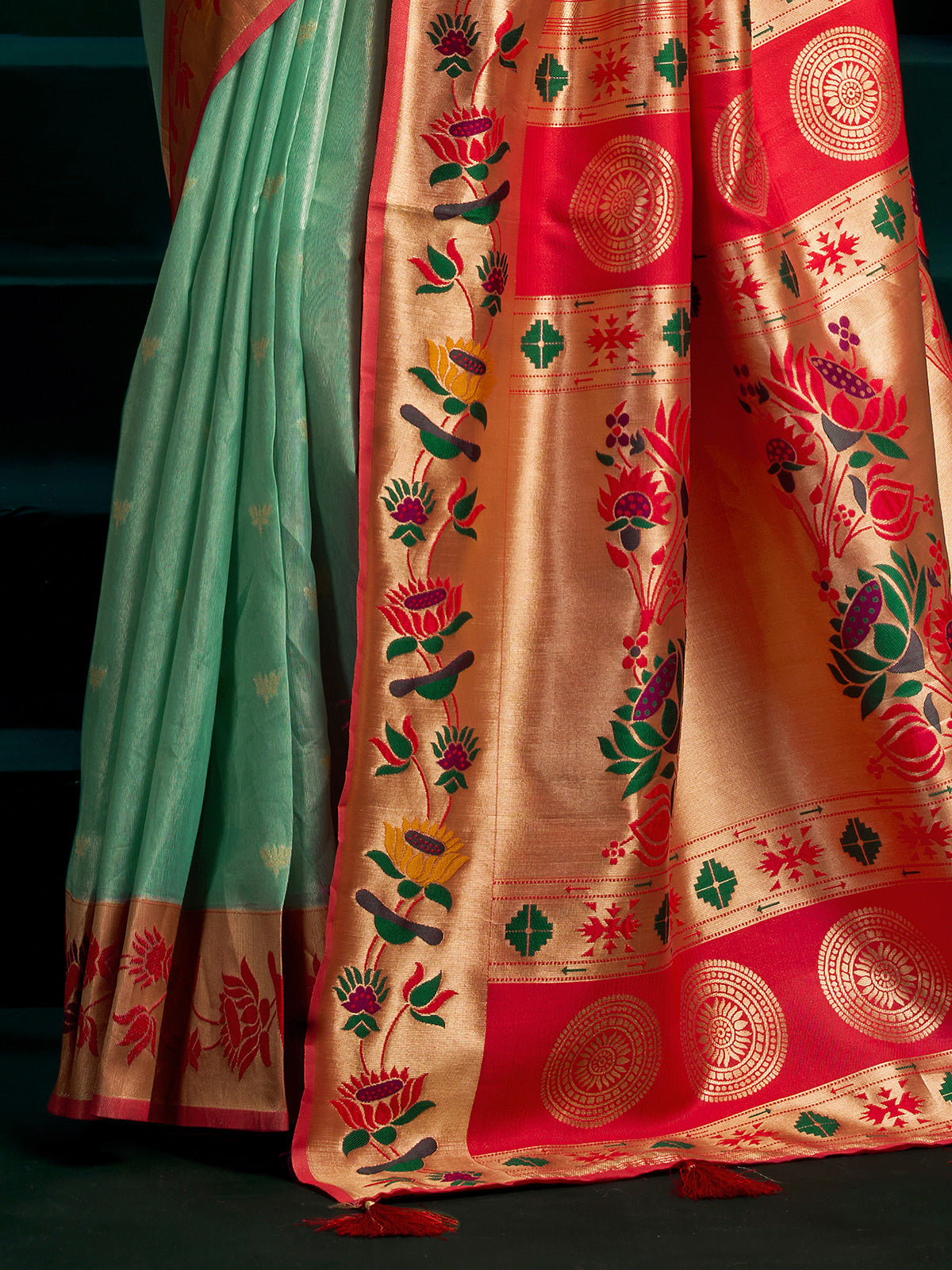 Rama green tissue paithani silk saree for wedding