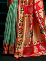Rama green tissue paithani silk saree for wedding