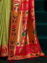 Parrot green tissue paithani silk saree