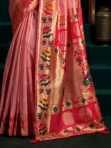 Shiny pink tissue paithani silk saree