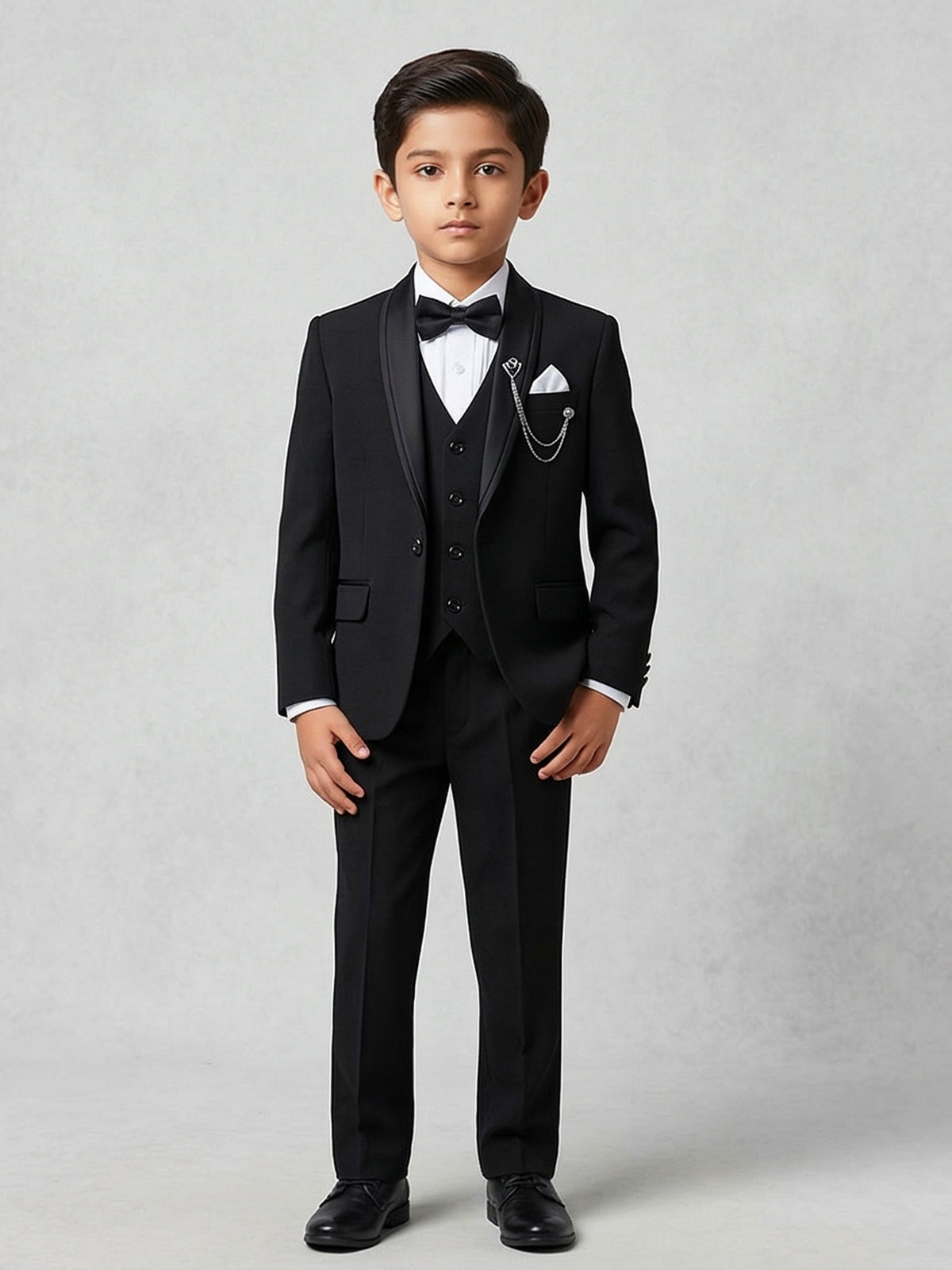 Black terry rayon solid one button boys coat suit