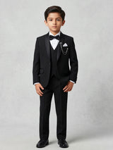 Black terry rayon solid one button boys coat suit