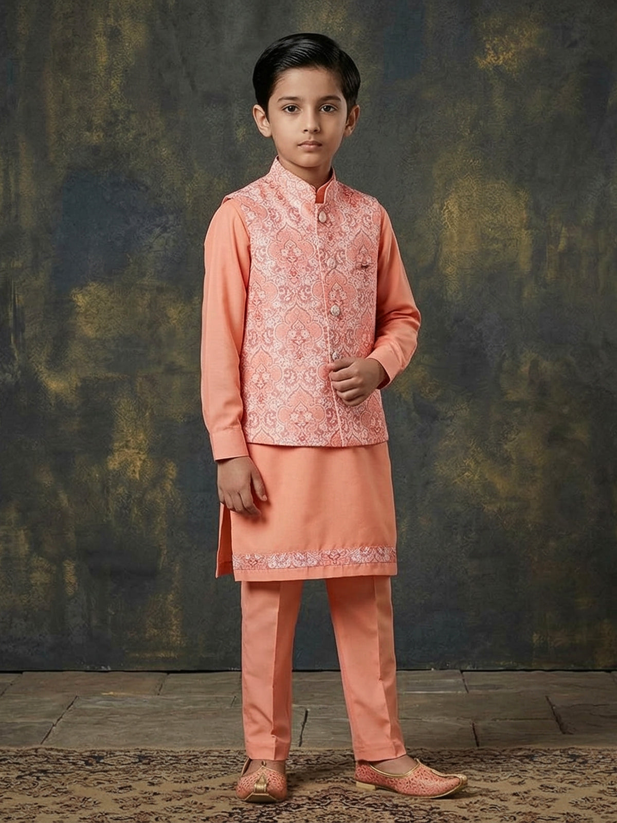 Cotton silk peach waistcoat set