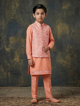 Cotton silk peach waistcoat set