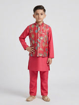 Floral printed pink waistcoat set for boys
