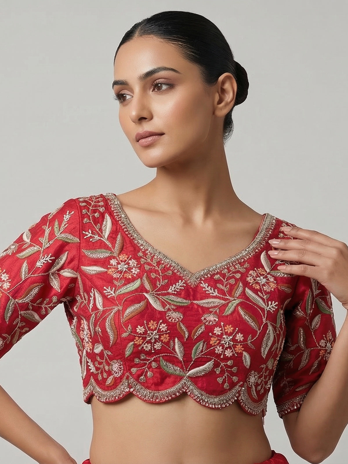 Red crepe lehenga choli for reception party