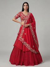 Red crepe lehenga choli for reception party