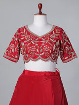 Red crepe lehenga choli for reception party